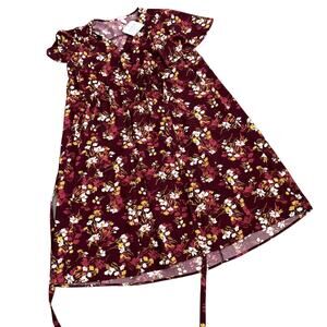 Isabel Maternity Floral Print Short Sleeve Woven Burgundy Dress - XS - NWT